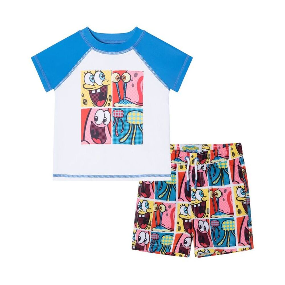 Andy & Evan Girls  X Spongebob Squarepants™ Rashguard Set, White